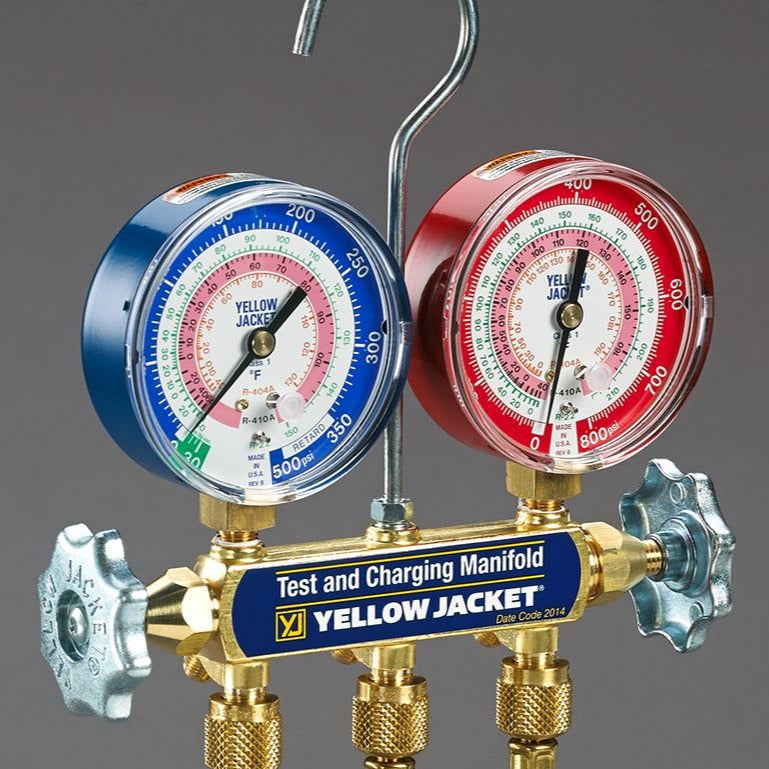 Yellow Jacket 42001 Series 41 Manifold Only, 3-1/8" Gauges - R-22 / 404A / 410A - Edmondson Supply