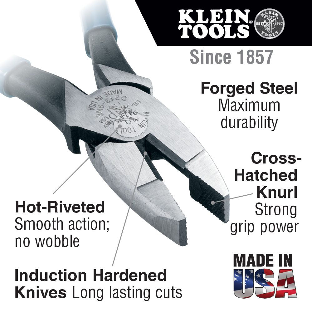 Klein Tools D213-9NETT Pliers, High-Leverage Side Cutters, Tether Ring - Edmondson Supply
