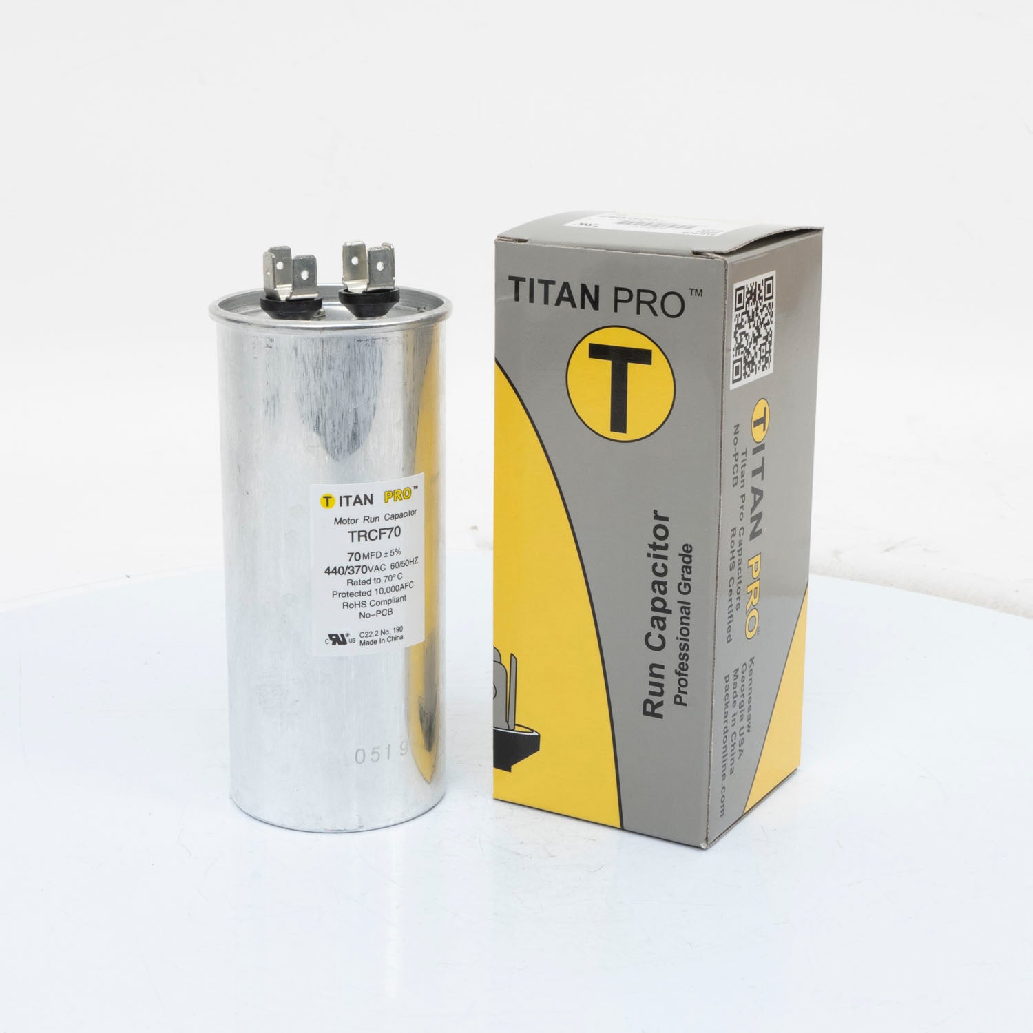 Packard TRCF70 TITAN PRO Run Capacitor 70 MFD 440/370 Volt, Round - Edmondson Supply
