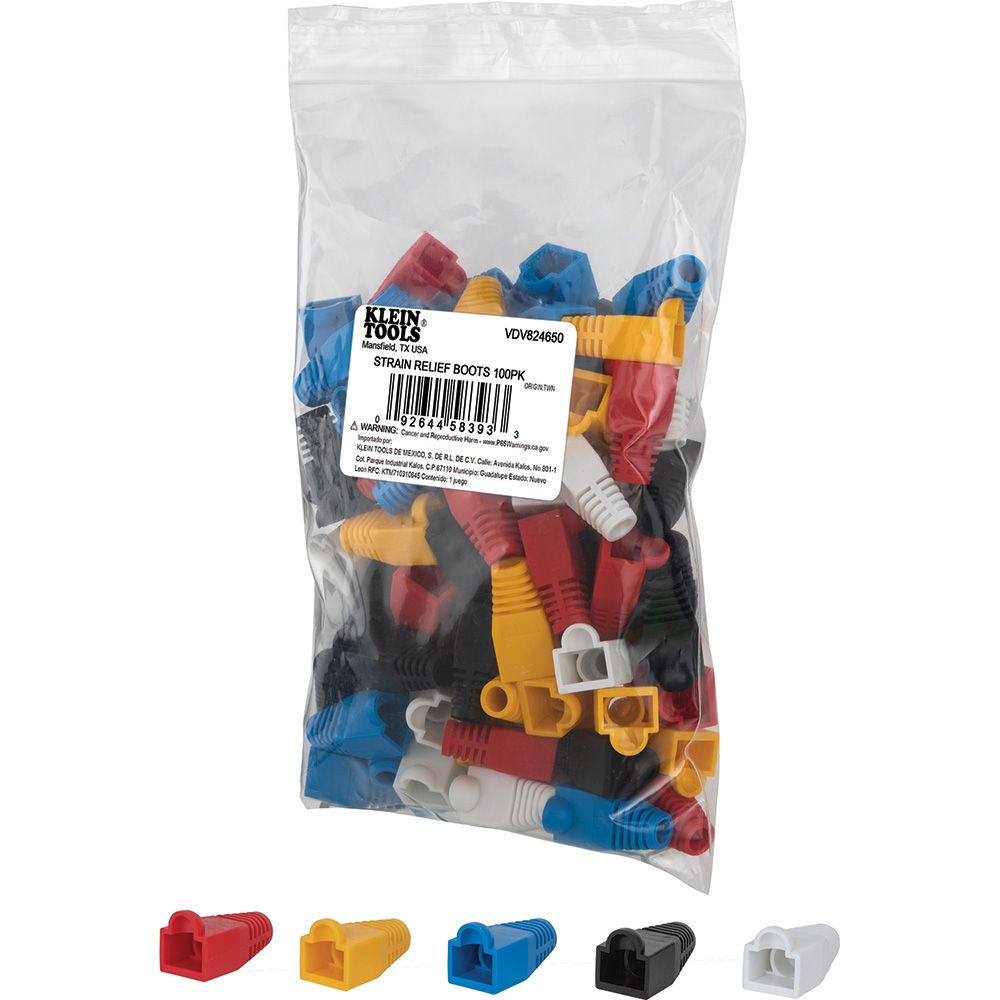 Klein Tools VDV824-650 Strain Relief Boots for RJ45 Data Plugs, CAT5e/CAT6 Cable, 100-Pack - Edmondson Supply