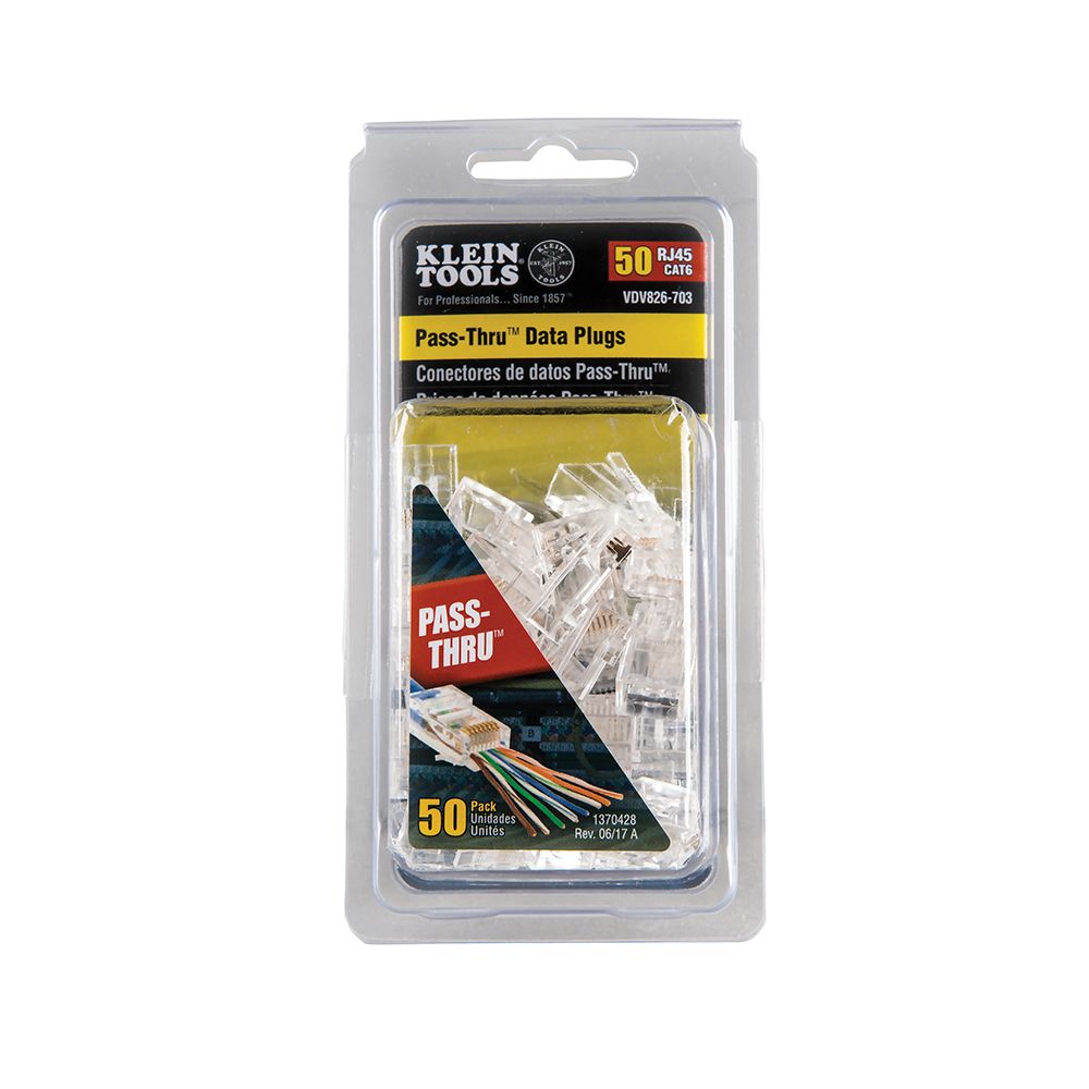 Klein Tools VDV826-703 Pass-Thru™ Modular Data Plug, RJ45-CAT6, 50-Pack - Edmondson Supply