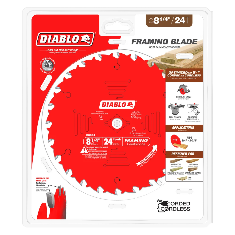 Diablo Tools D0824X 8-1/4 in. x 24 Tooth Framing Saw Blade - Edmondson Supply