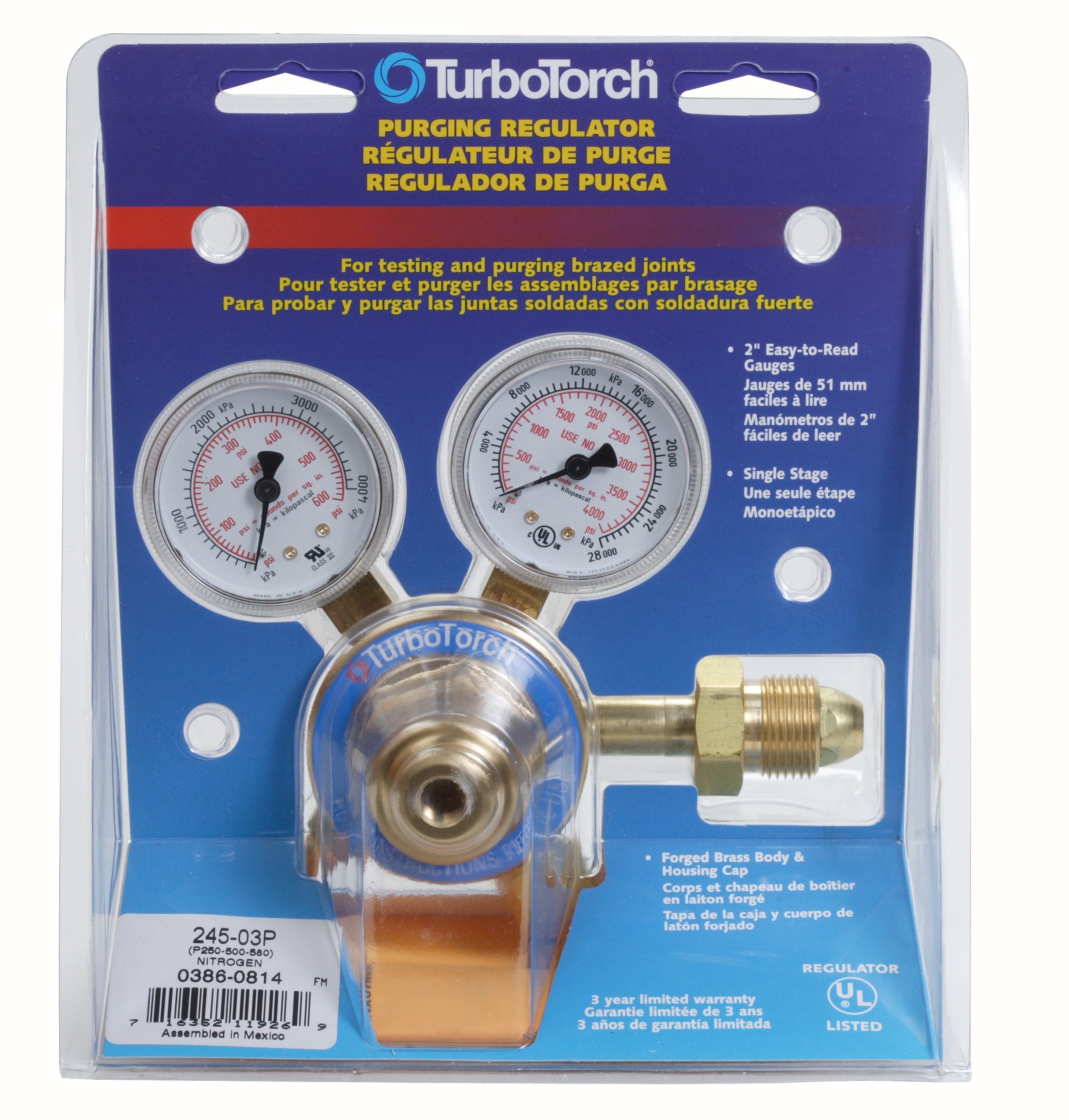 TurboTorch 245-03P Nitrogen CGA-580 Purging Regulator, 0-500 Delivery PSIG - Edmondson Supply