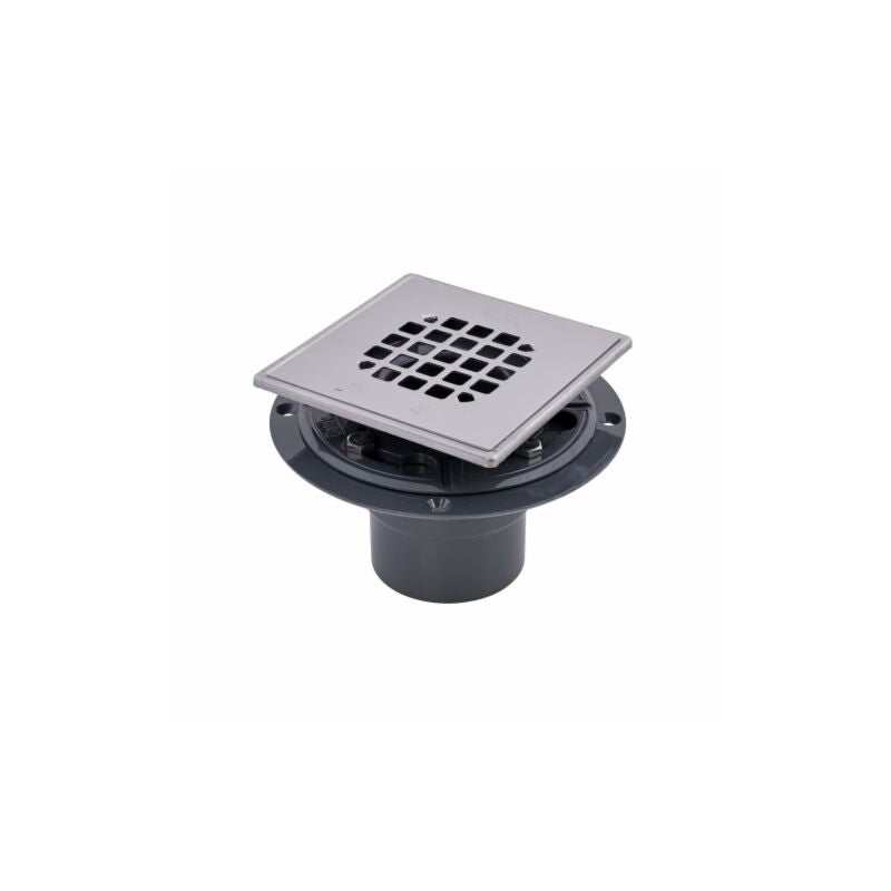 Oatey® 42264 2 in. PVC Square Low Profile Drain and Polished Stainless Steel Snap-In Strainer with Ring - Edmondson Supply