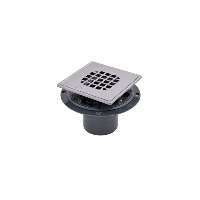 Oatey® 42264 2 in. PVC Square Low Profile Drain and Polished Stainless Steel Snap-In Strainer with Ring - Edmondson Supply