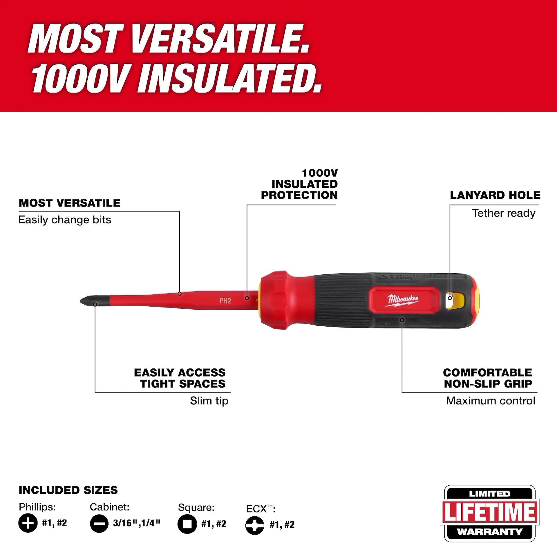 Milwaukee 48-22-2218 8-in-1 1000V Insulated Slim Tip Multi-Bit Screwdriver - Edmondson Supply