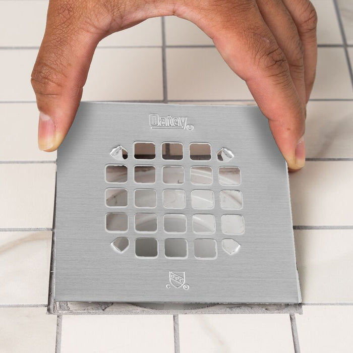 Oatey® 42264 2 in. PVC Square Low Profile Drain and Polished Stainless Steel Snap-In Strainer with Ring - Edmondson Supply