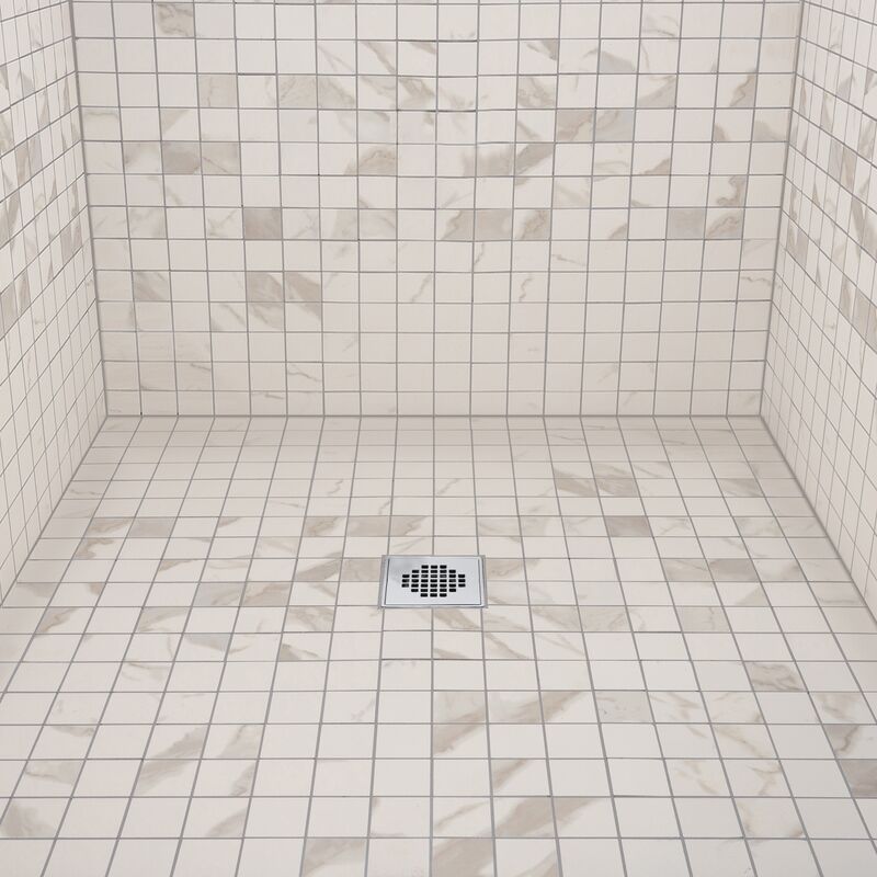 Oatey® 42264 2 in. PVC Square Low Profile Drain and Polished Stainless Steel Snap-In Strainer with Ring - Edmondson Supply