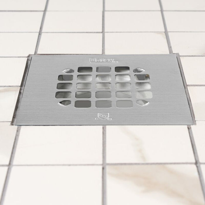Oatey® 42264 2 in. PVC Square Low Profile Drain and Polished Stainless Steel Snap-In Strainer with Ring - Edmondson Supply