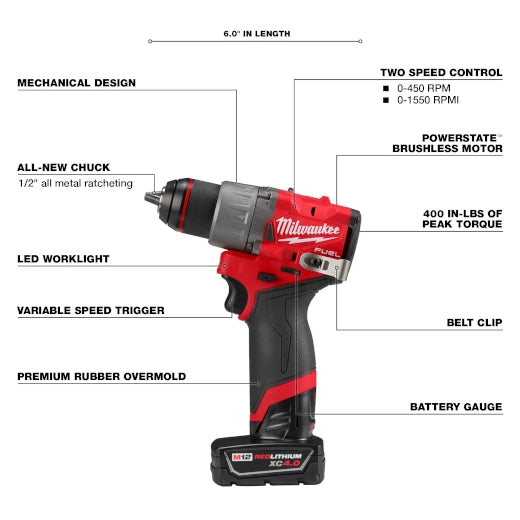 Milwaukee 3404-22 M12 FUEL™ 1/2" Hammer Drill/Driver Kit - Edmondson Supply