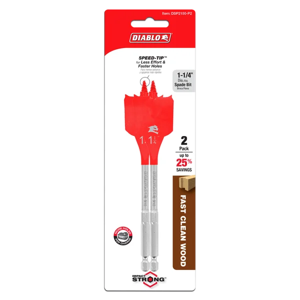 Diablo Tools DSP2150-P2 1-1/4" x 6" Spade Bits for Wood (2-Pack) - Edmondson Supply