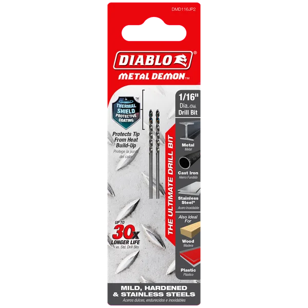Diablo Tools DMD116JP2 1/16" Metal Demon™ Drill Bits for Mild, Hardened and Stainless Steels - Edmondson Supply