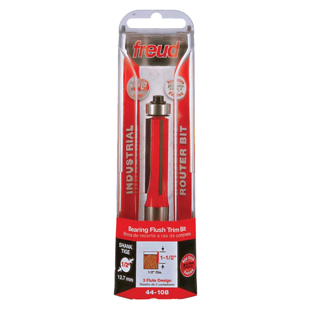 Freud 44-108 1/2" Bearing Flush Trim Bit (Carbide Height: 1-1/2", 3 Cutters) - Edmondson Supply