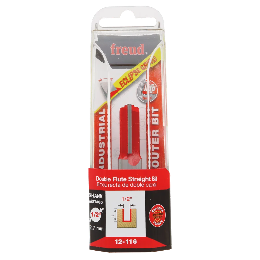 Freud 12-116 1/2" Double Flute Straight Bit (Carbide Height 1") - Edmondson Supply