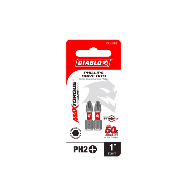 Diablo Tools DPH21P2 1" #2 Phillips Drive Bits (2-pk) - Edmondson Supply
