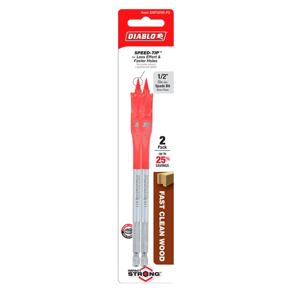 Diablo Tools DSP2050-P2 1/2 in. x 6 in. Spade Bit for Wood (2-Pack) - Edmondson Supply