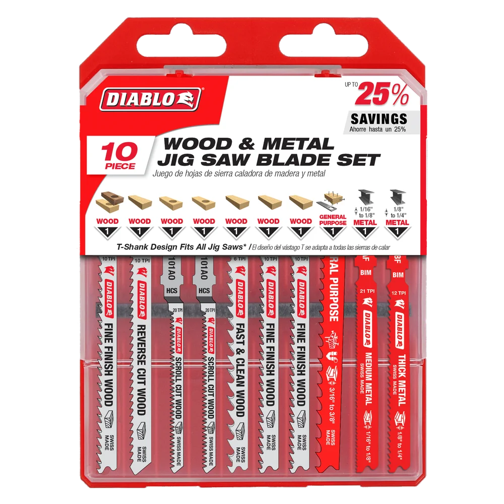 Diablo Tools DJT10S 10 pc T-Shank Jig Saw Blade Set for Wood & Metal - Edmondson Supply