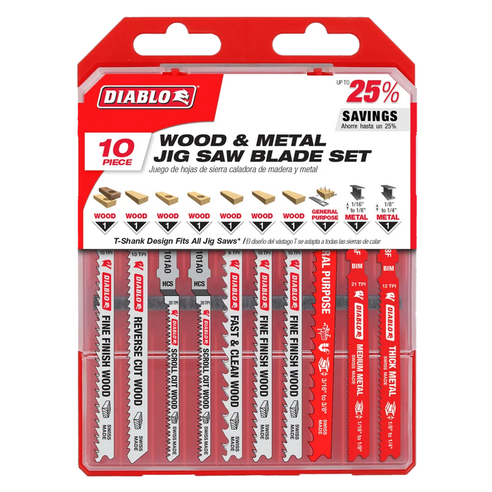 Diablo Tools DJT10S 10 pc T-Shank Jig Saw Blade Set for Wood & Metal - Edmondson Supply