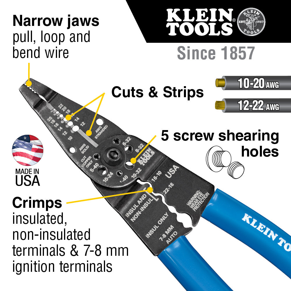 Klein Tools 1010 Long Nose Multi Tool Wire Stripper, Wire Cutters, Crimping Tool - Edmondson Supply