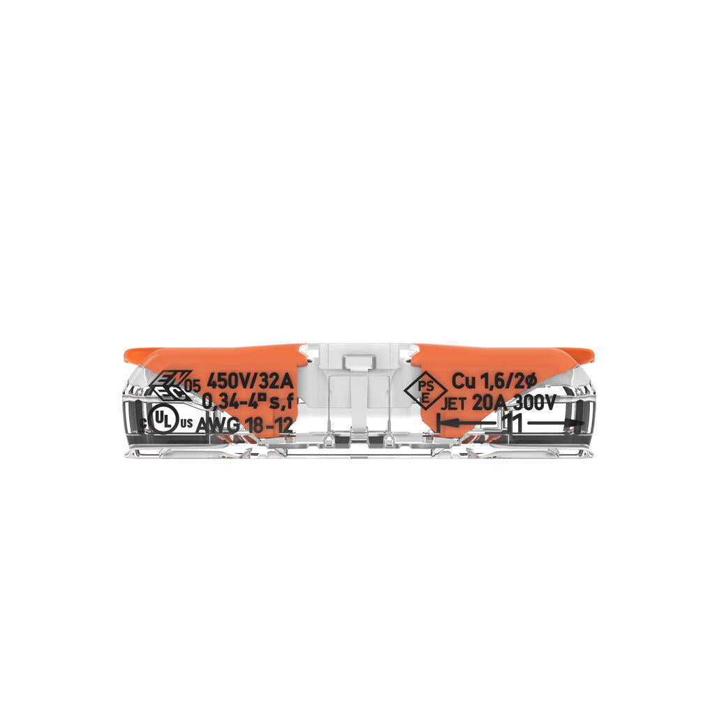 Wago 221-2401 Inline Splicing Connector with Lever; 12 AWG (max); 2-Conductor; Transparent Housing; White Cover - Edmondson Supply