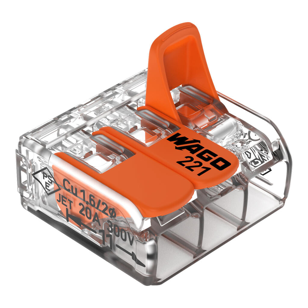 Wago 221-413 Compact Splicing Connector 3-Conductor Terminal Block - Edmondson Supply