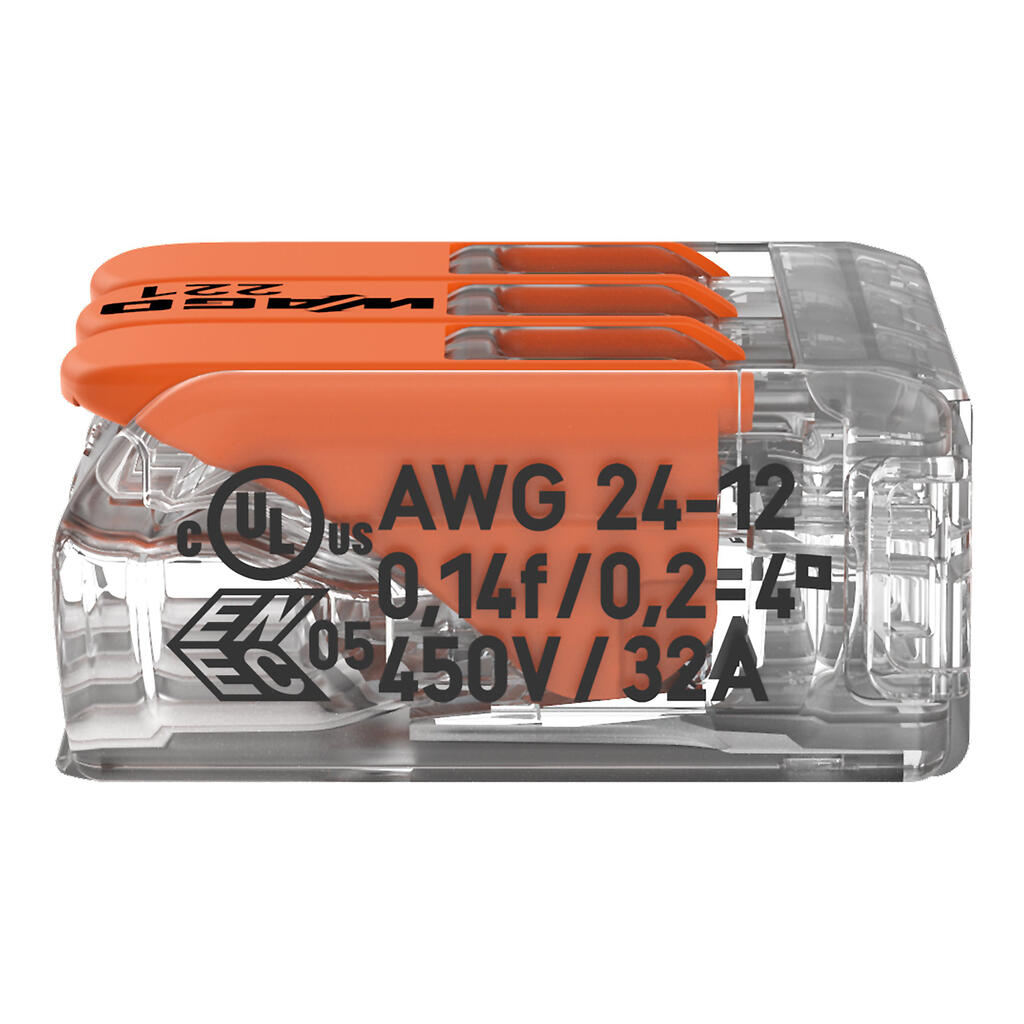 Wago 221-413 Compact Splicing Connector 3-Conductor Terminal Block - Edmondson Supply
