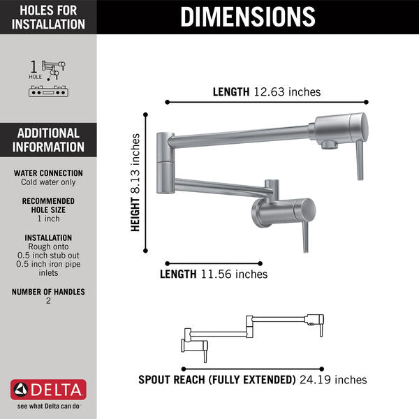 Delta 1165LF-AR Contemporary Wall Mount Pot Filler In Arctic Stainless