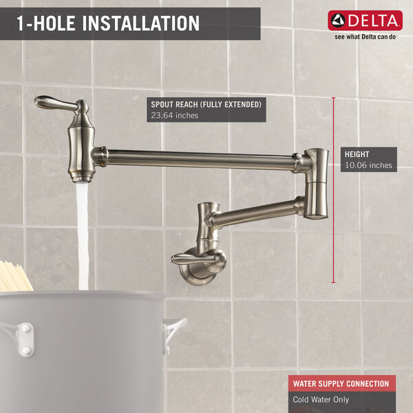 Delta 1177LF-SS Traditional Wall Mount Pot Filler In Stainless