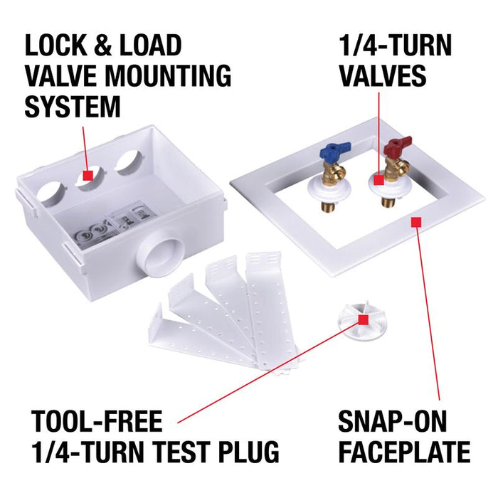 Oatey® 38532 Quadtro® 1/4-Turn, F1807 PEX Washing Machine Outlet Box - Edmondson Supply