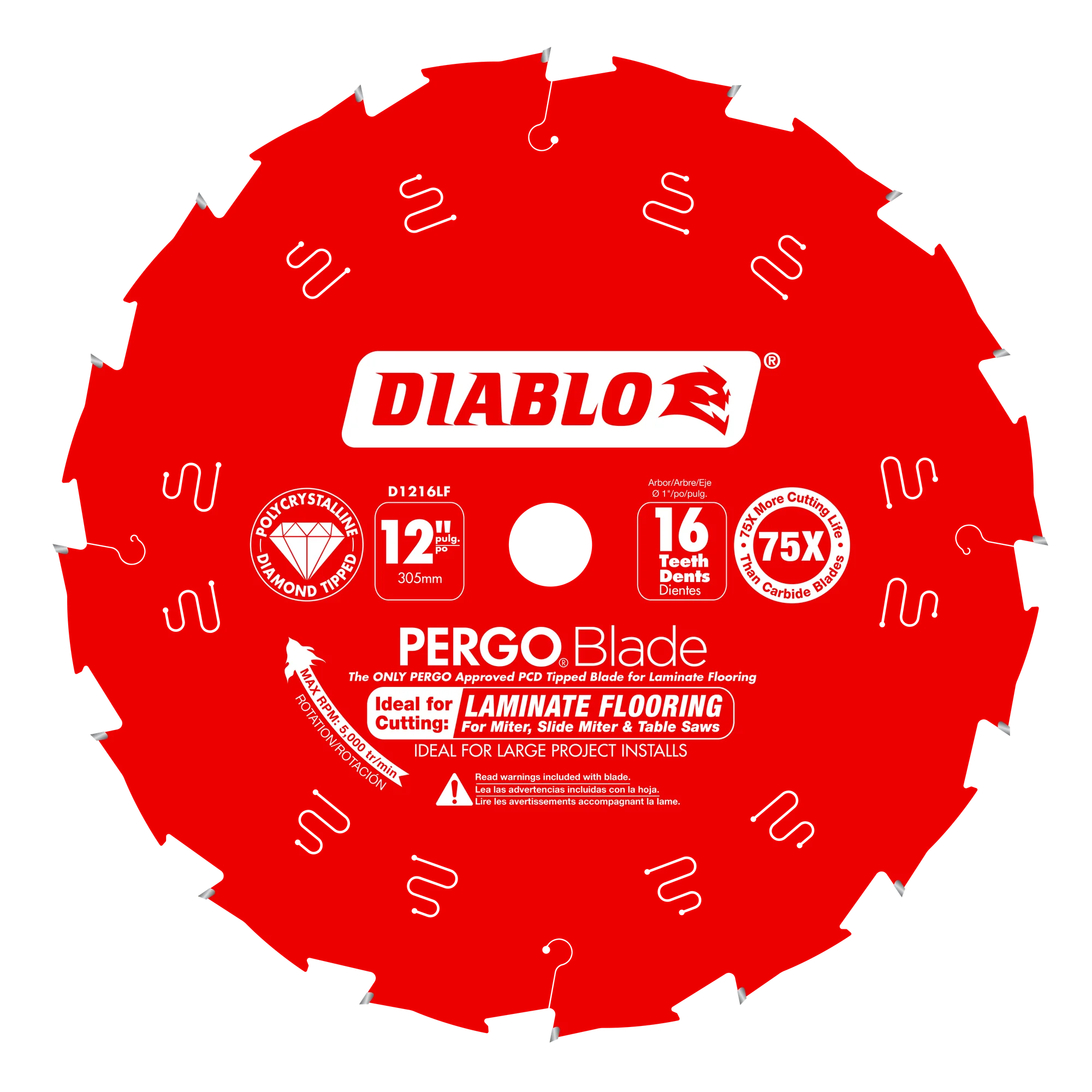 Diablo Tools D1216LF 12" x 16-Teeth PergoBlade™ Saw Blade for Laminate and Wood Flooring - Edmondson Supply