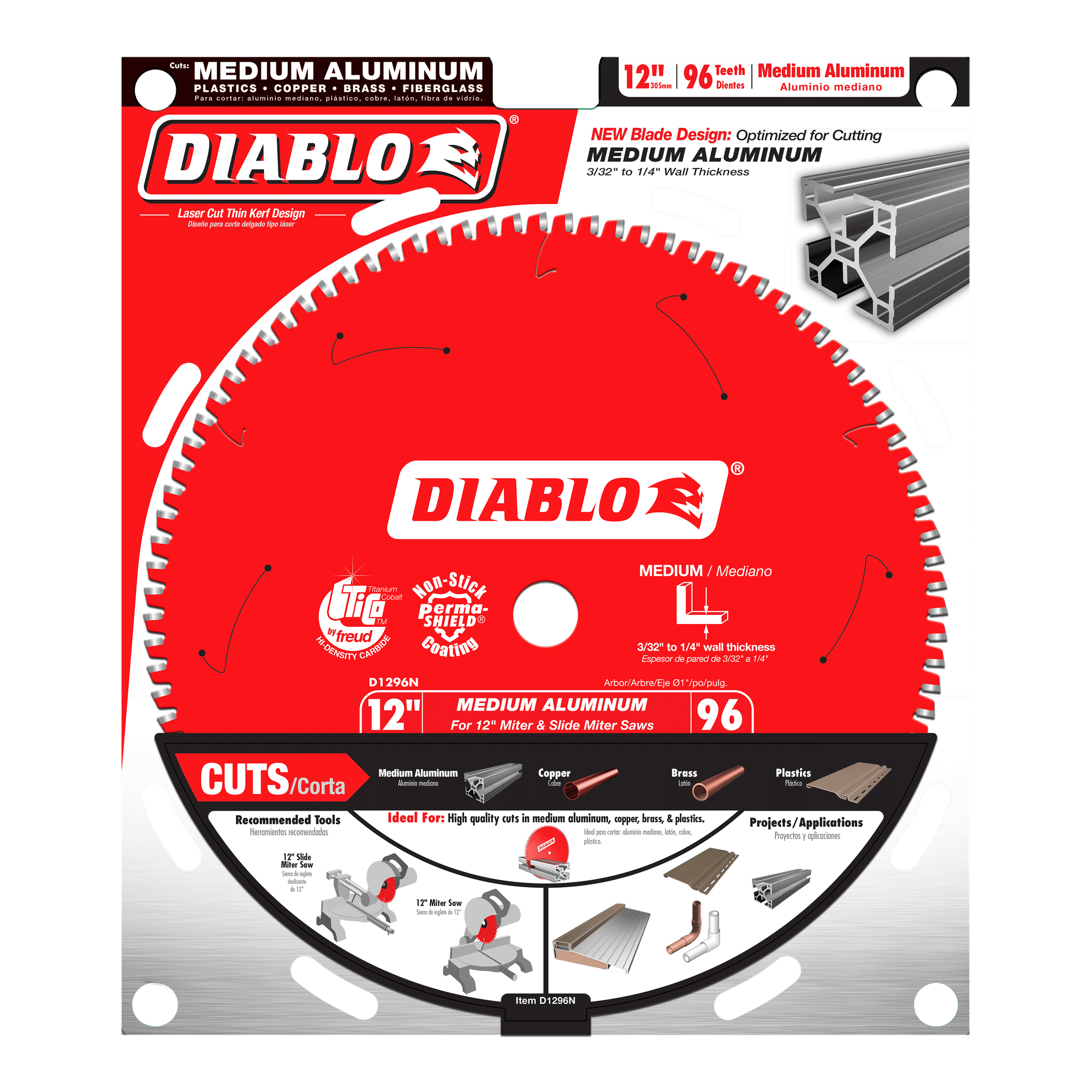 Diablo Tools D1296N 12" x 96-Teeth Saw Blade for Medium Aluminum - Edmondson Supply