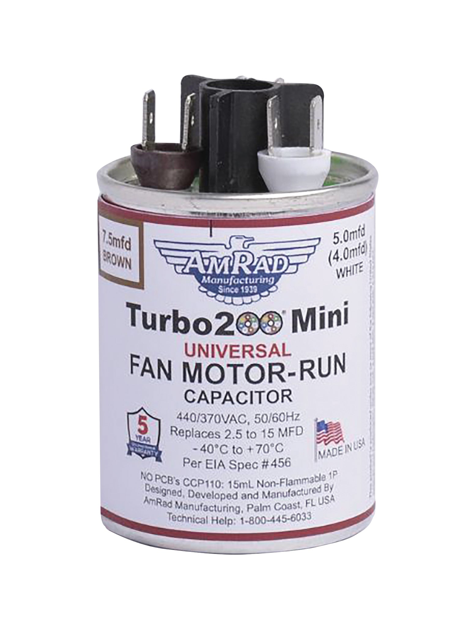 MARS 12100 AmRad Turbo 200 Mini 2.5 MFD to 15 MFD 440/370V Universal Motor Run Capacitor- Edmondson Supply
