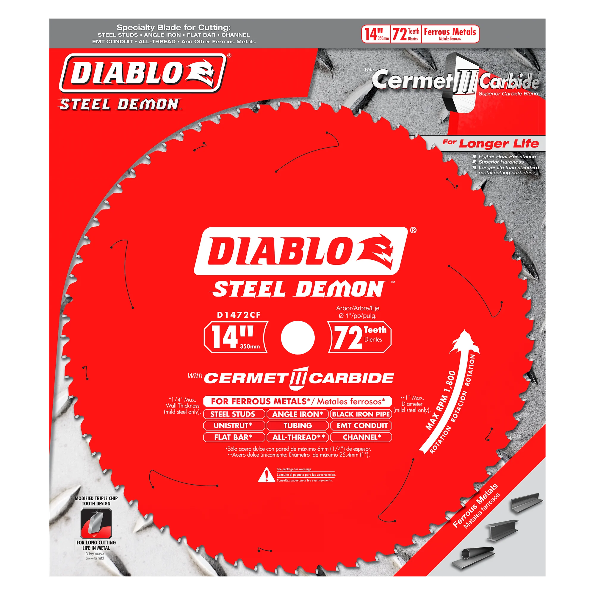 Diablo Tools D1472CF 14" x 72-Teeth Steel Demon™ Cermet II Saw Blade for Medium Metal - Edmondson Supply