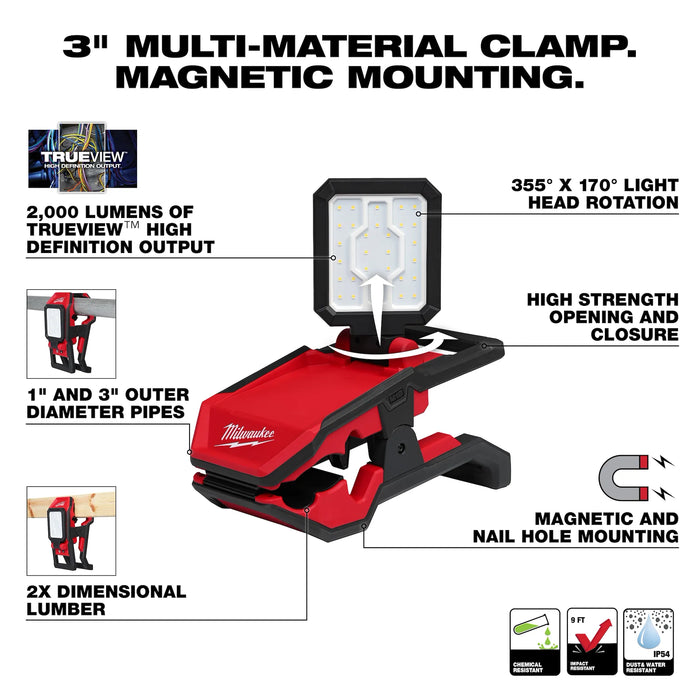 Milwaukee 2358-20 M18™ ROVER™ Clamping Flood Light - Edmondson Supply