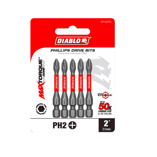 Diablo Tools DPH22P5 2" #2 Phillips Drive Bit - 5 Pack - Edmondson Supply