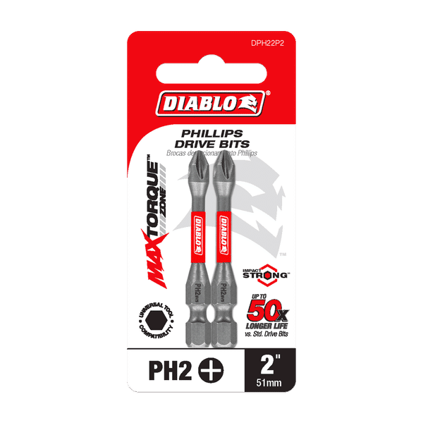 Diablo Tools DPH22P2 2" #2 Phillips Drive Bit - 2 Pack - Edmondson Supply