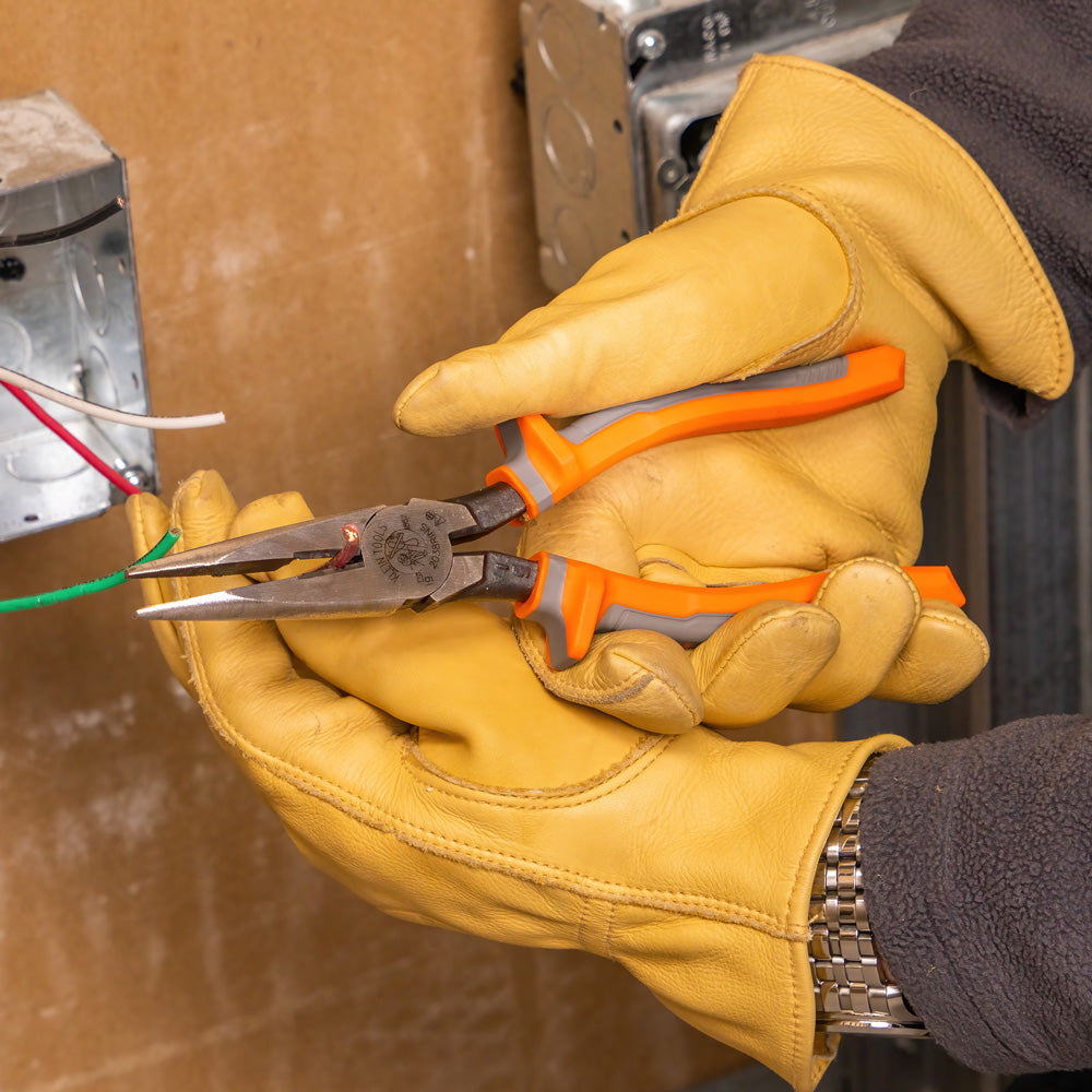 Klein Tools 2038RINS Pliers, Long Nose Side-Cutters, Insulated, 8-Inch - Edmondson Supply