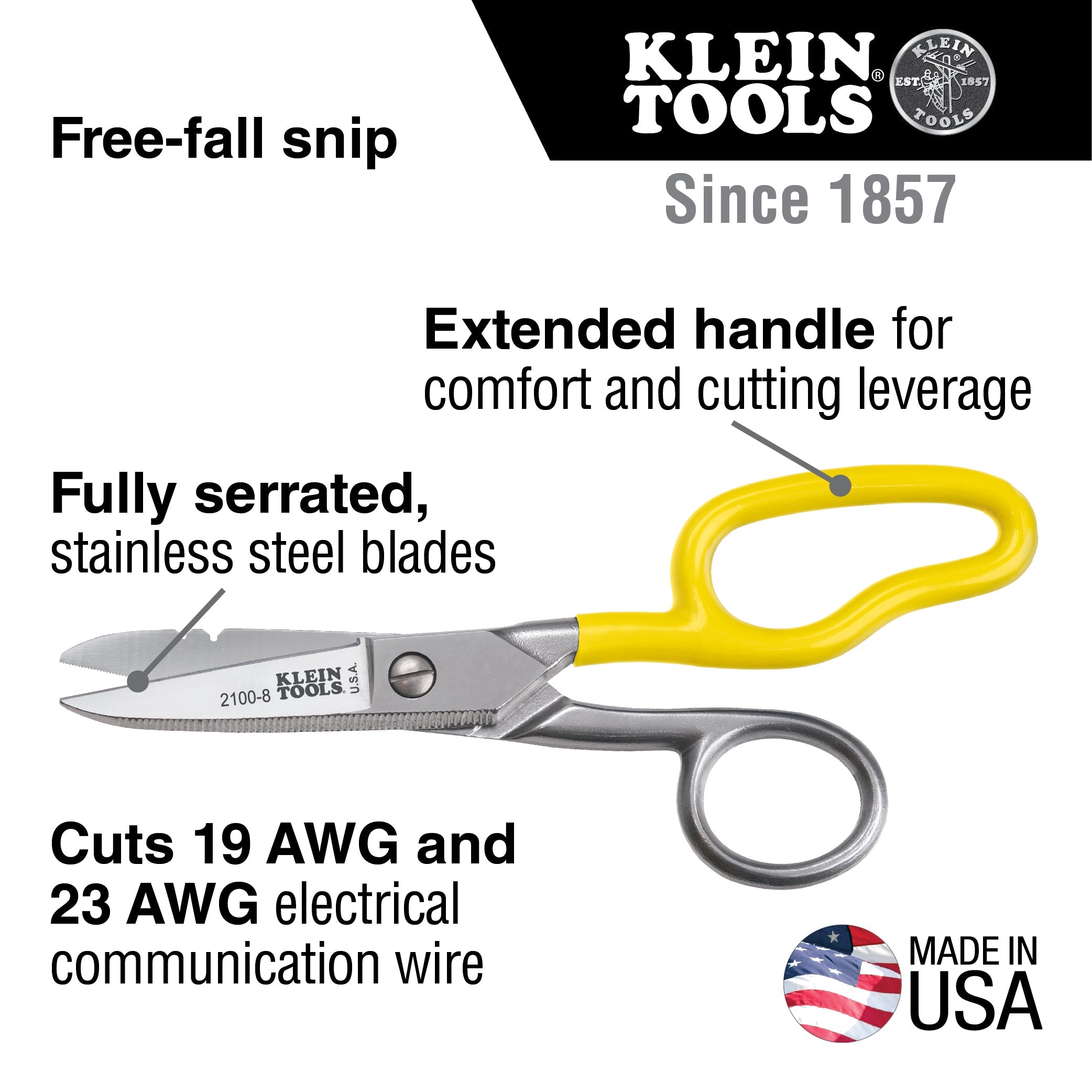 Klein Tools 2100-8 Free-Fall Snip Stainless Steel - Edmondson Supply