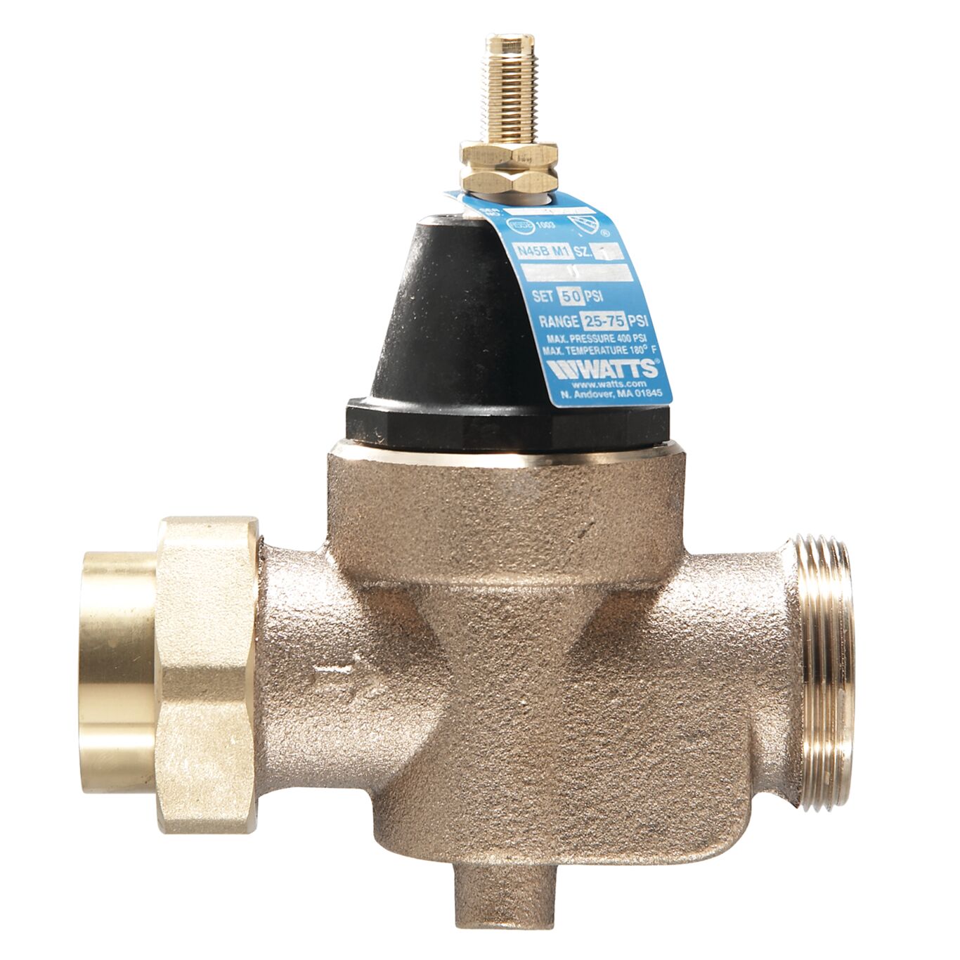 Watts 0009478 LFN45BM1-U 3/4" Water Pressure Reducing Valve, NPT Union x FPT, 25-75 psi, Lead Free - Edmondson Supply