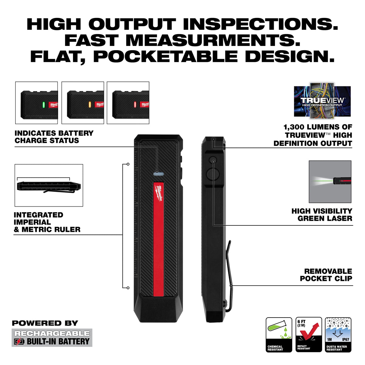Milwaukee 2016R Rechargeable Flat Flashlight w/ Green Laser - Edmondson Supply