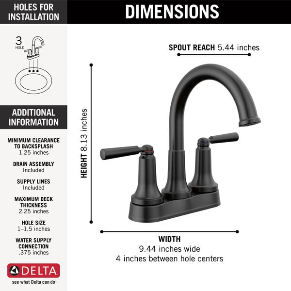 Delta Faucet 2535-BLMPU-DST SAYLOR™ Two Handle Centerset Bathroom Faucet In Matte Black