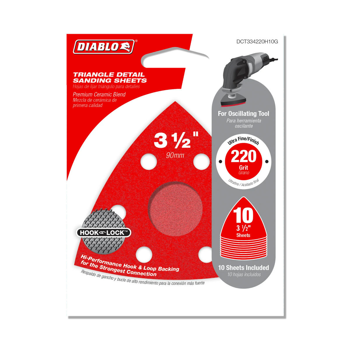 Diablo Tools DCT334220H12G 3-1/2" 220-Grit Detail Triangle Sanding Sheets (10-pk) - Edmondson Supply