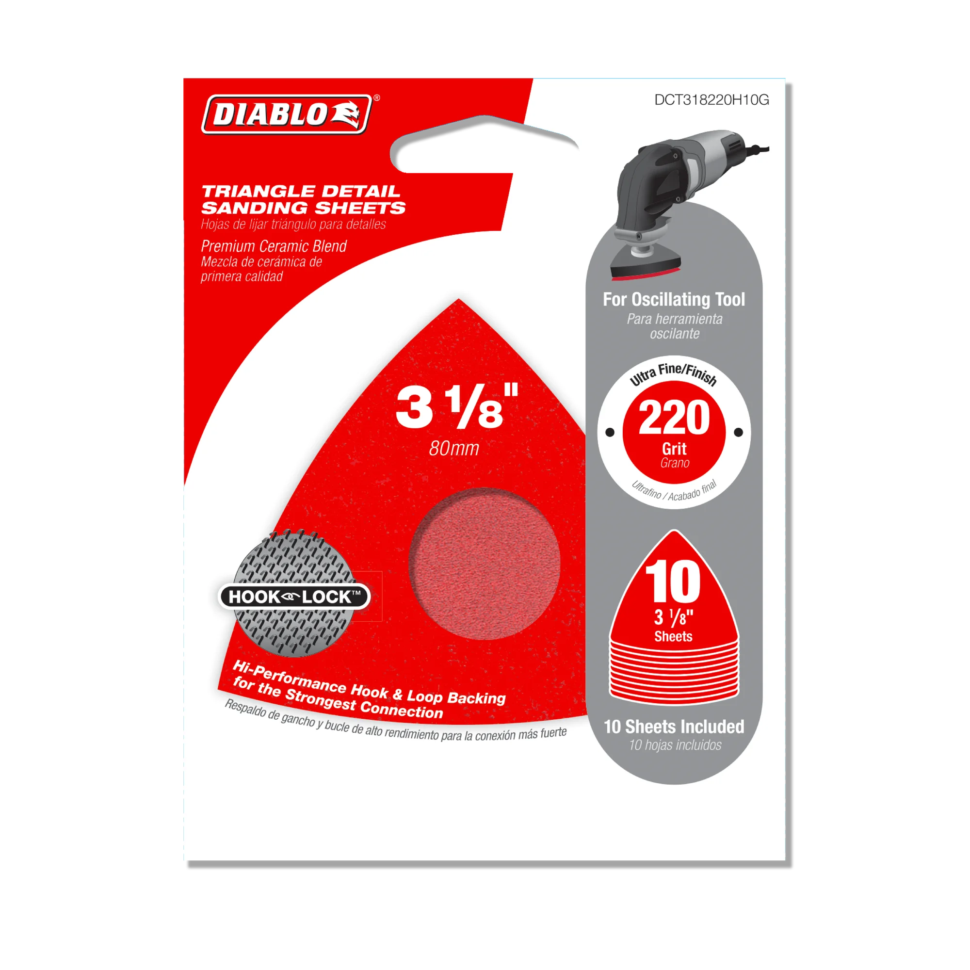 Diablo Tools DCT318220H10G 3-1/8" 220-Grit Hook & Lock™ Triangle Detail Sanding Sheets (10-pk) - Edmondson Supply