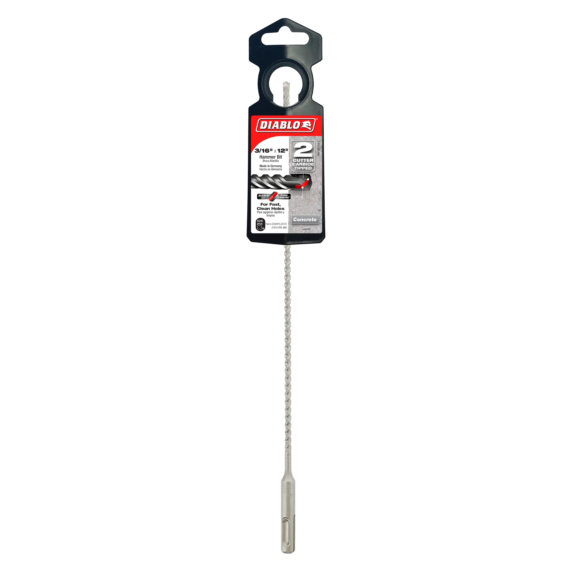 Diablo Tools DMAPL2070 3/16" x 10" x 12" SDS-Plus 2-Cutter Carbide-Tipped Hammer Drill Bit - Edmondson Supply