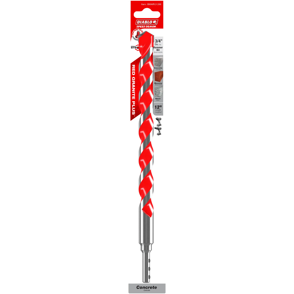 Diablo Tools DMARG1200 3/4" x 10" x 12" SPEEDemon™ Red Granite PLUS™ Carbide-Tipped Hammer Drill Bit - Edmondson Supply