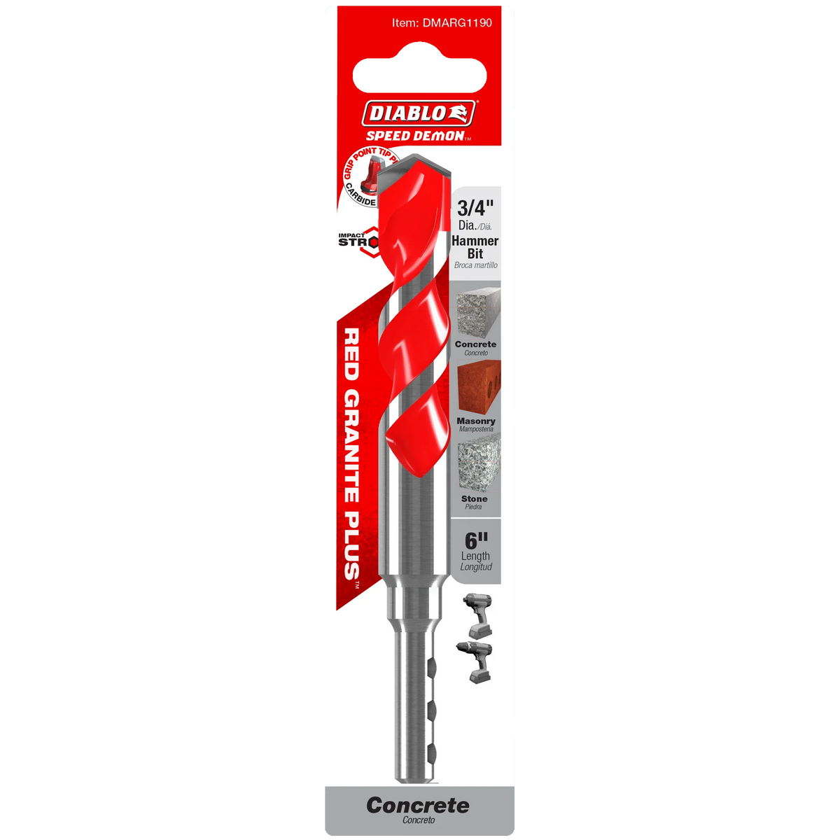 Diablo Tools DMARG1190 3/4" x 4" x 6" SPEEDemon™ Red Granite PLUS™ Carbide-Tipped Hammer Drill Bit - Edmondson Supply