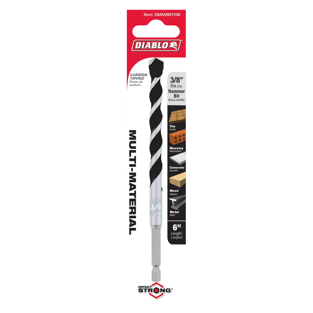 Diablo Tools DMAMM1090 3/8 in. x 4 in. x 6 in. Multi-Material Carbide Tipped Hammer Drill Bit - Edmondson Supply