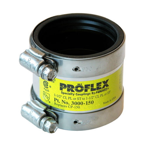 Fernco Proflex 3000-150 1.5" Cast Iron to 1.5" Plastic, Steel or Extra-Heavy Cast Iron Shielded Coupling - Edmondson Supply