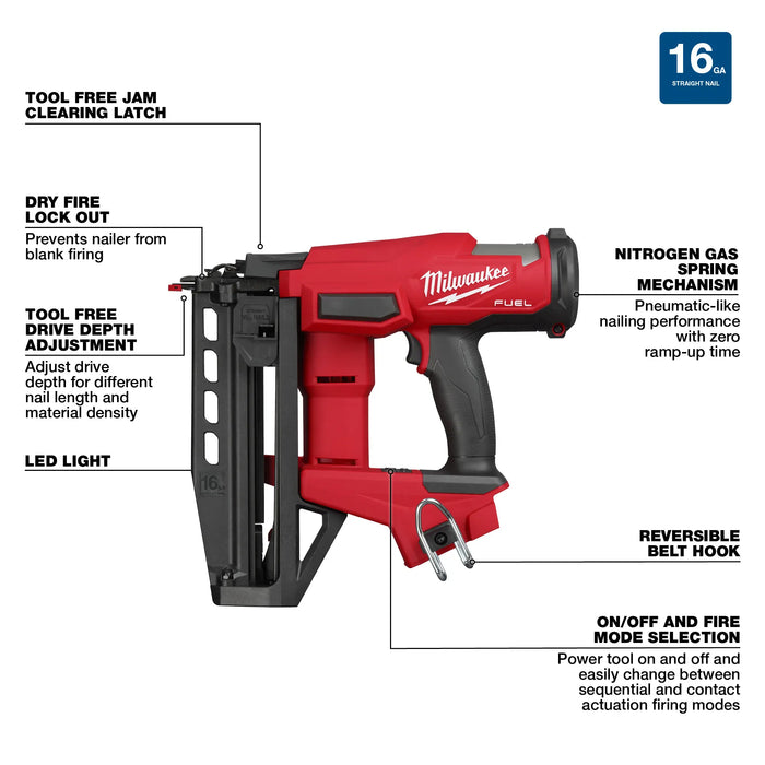 Milwaukee 3020-20 M18 FUEL™ 16 Gauge Straight Finish Nailer (Tool Only)