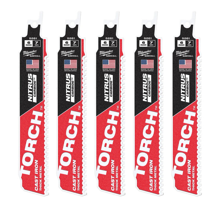 Milwaukee 48-00-5561 6" 8TPI TORCH™ with NITRUS™ Carbide for Cast Iron SAWZALL® Blade 5PK - Edmondson Supply